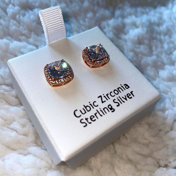 Rose Gold and Sterling Silver Stud Earrings - Picture 4 of 7